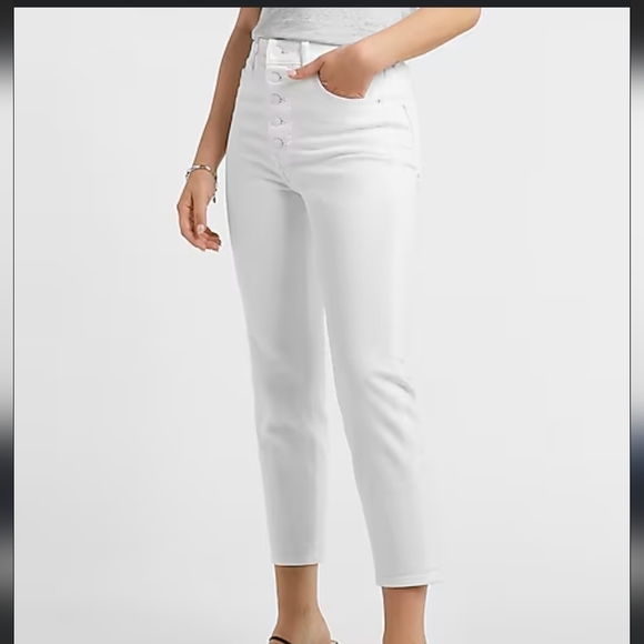 Express Denim - Express White Butron Fly Super High Waist Mom Jean